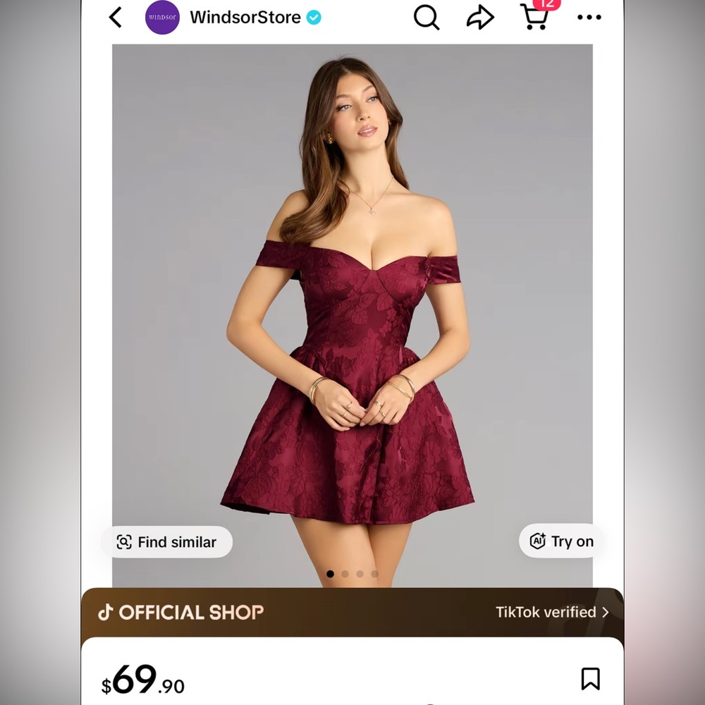 Windsor Off-Shoulder Floral Mini Dress in Burgundy - Picture 2 of 2